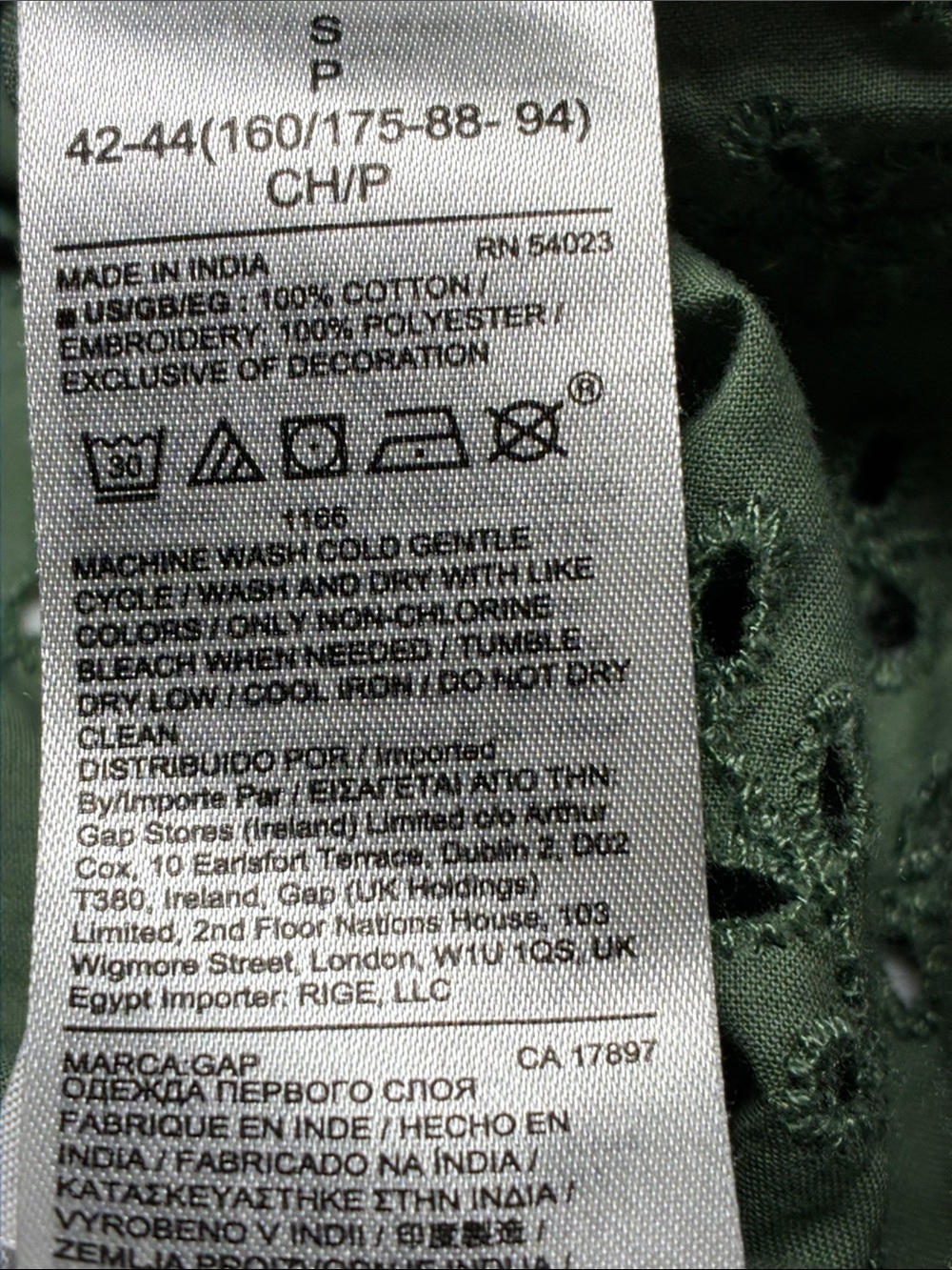 GAP Green Eyelet Flutter Sleeve Blouse Cottagecore,Top Small - Picture 7 of 7